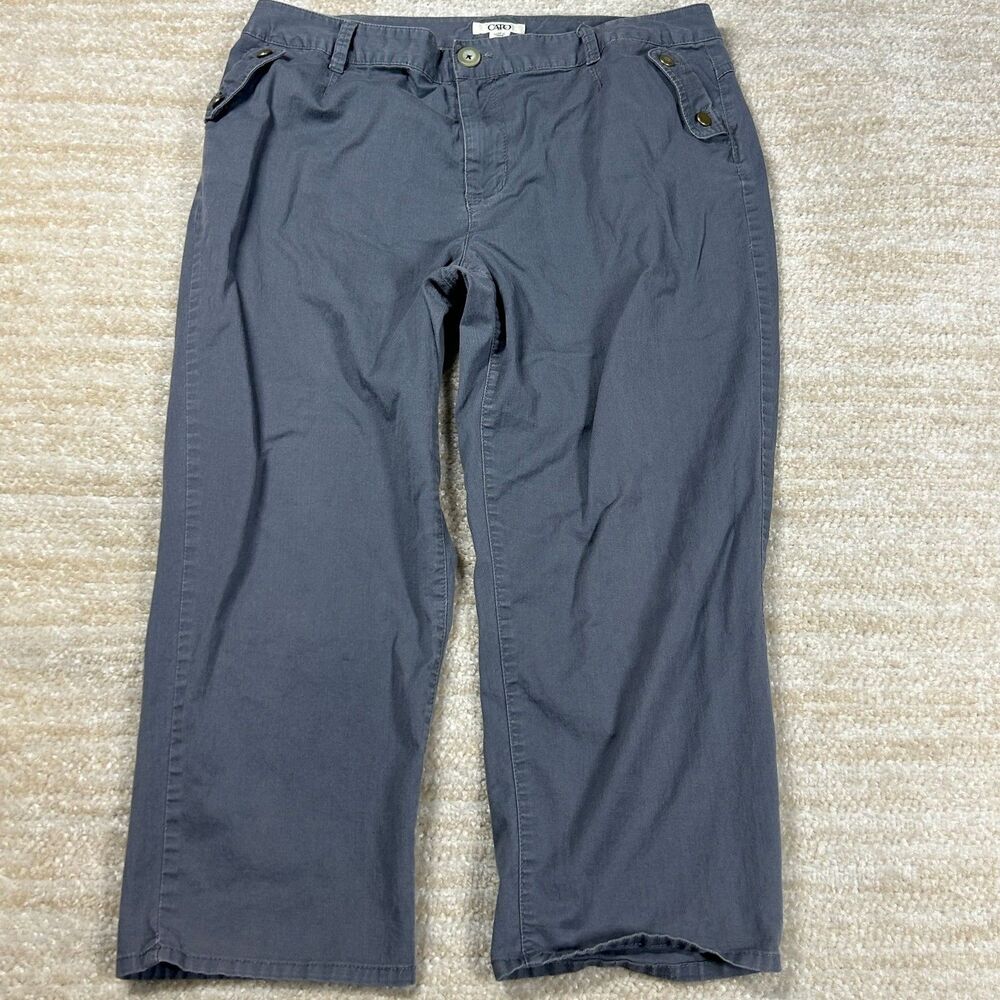 Cato Pants Womens 14 Wide Leg Cropped Gray Cotton Stretch Snap Pocket Casual